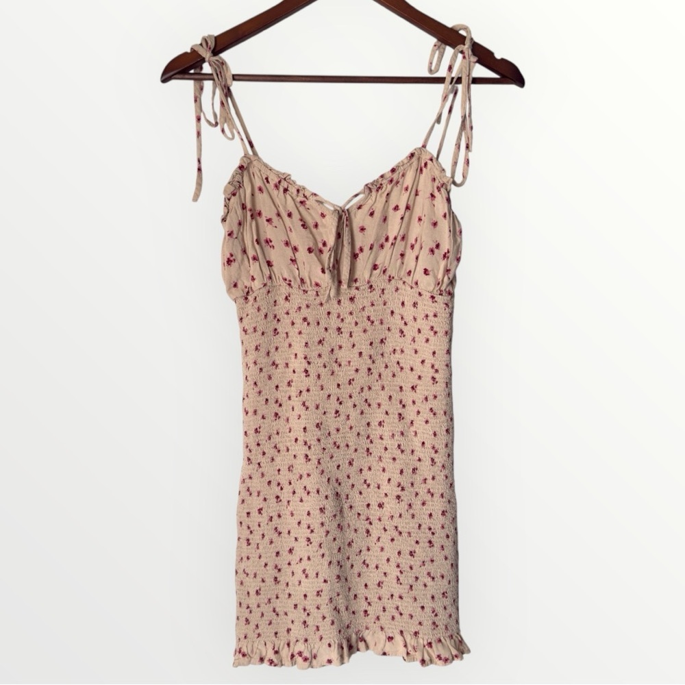 Victoria + Sophia Floral Smocked Bodycon Mini Spring Tie Dress Size Small